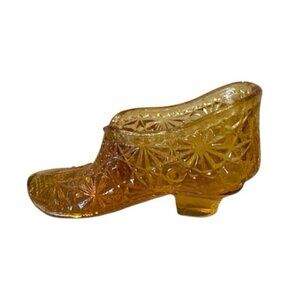 Vintage Fenton Amber Glass Mini Shoe Daisy & Button Pattern
